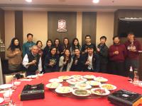 Prof Wai-Yee CHAN (first row, first from left), College Master, and College teachers and staff toasting to the rowing teams at the hotpot dinner